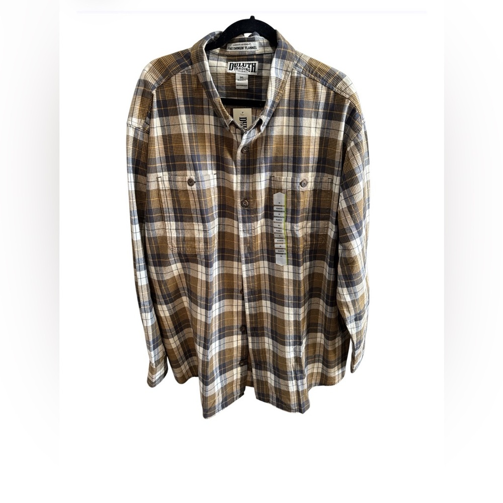 NWT Duluth Free Swinging Flannel Button Down Men’s 3XL COTTON‎ Brown Gray